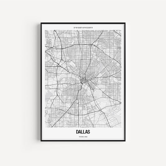 Dallas B&W City Map #1