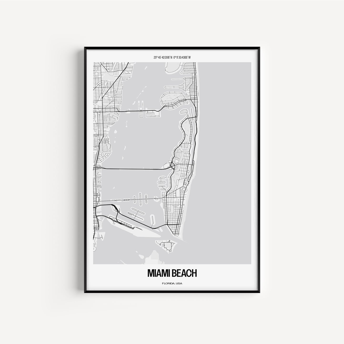 Miami Beach B&W City Map #1