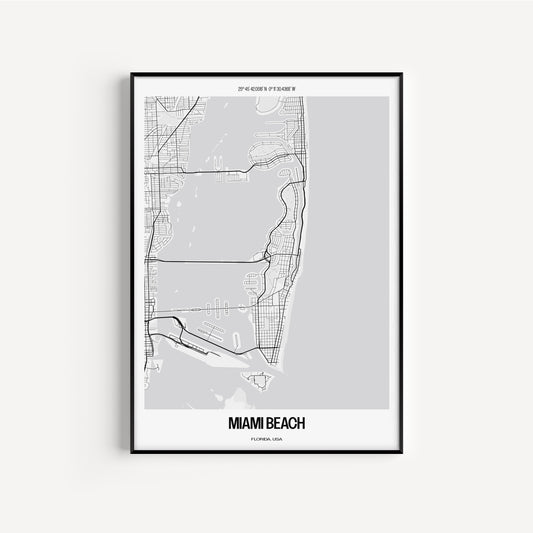 Miami Beach B&W City Map #1