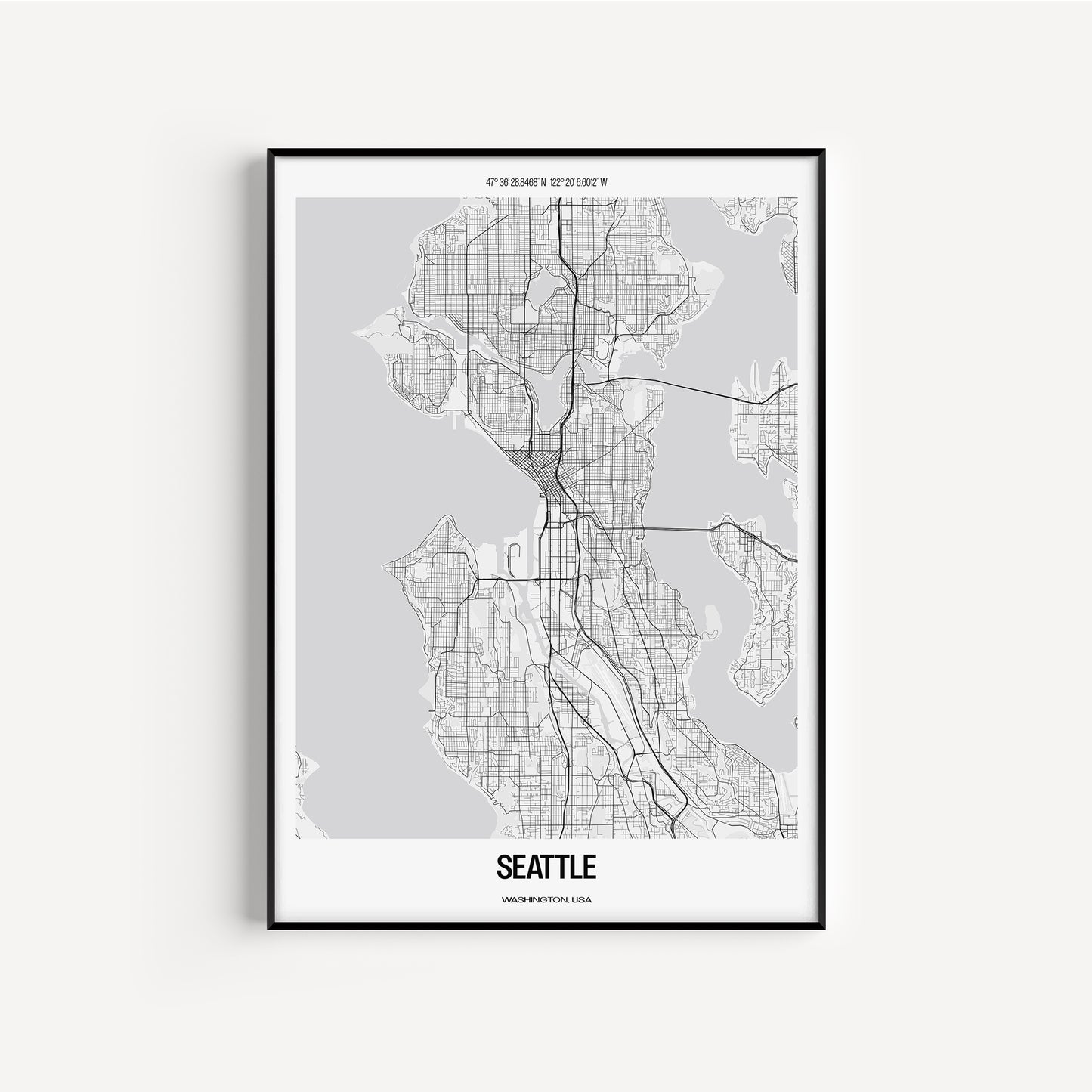 Seattle B&W City Map #1